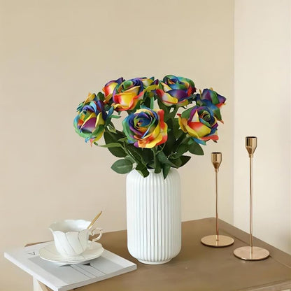 12 PCS Artificial Flowers Roses Silk Flowers Fake Long Stem Artificial Roses for Home Wedding Decorations (Yellow)