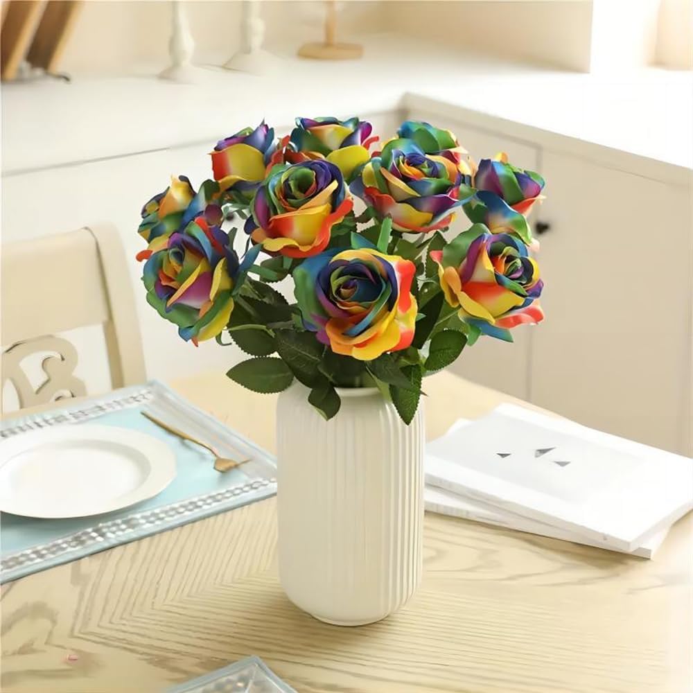 12 PCS Artificial Flowers Roses Silk Flowers Fake Long Stem Artificial Roses for Home Wedding Decorations (Yellow)