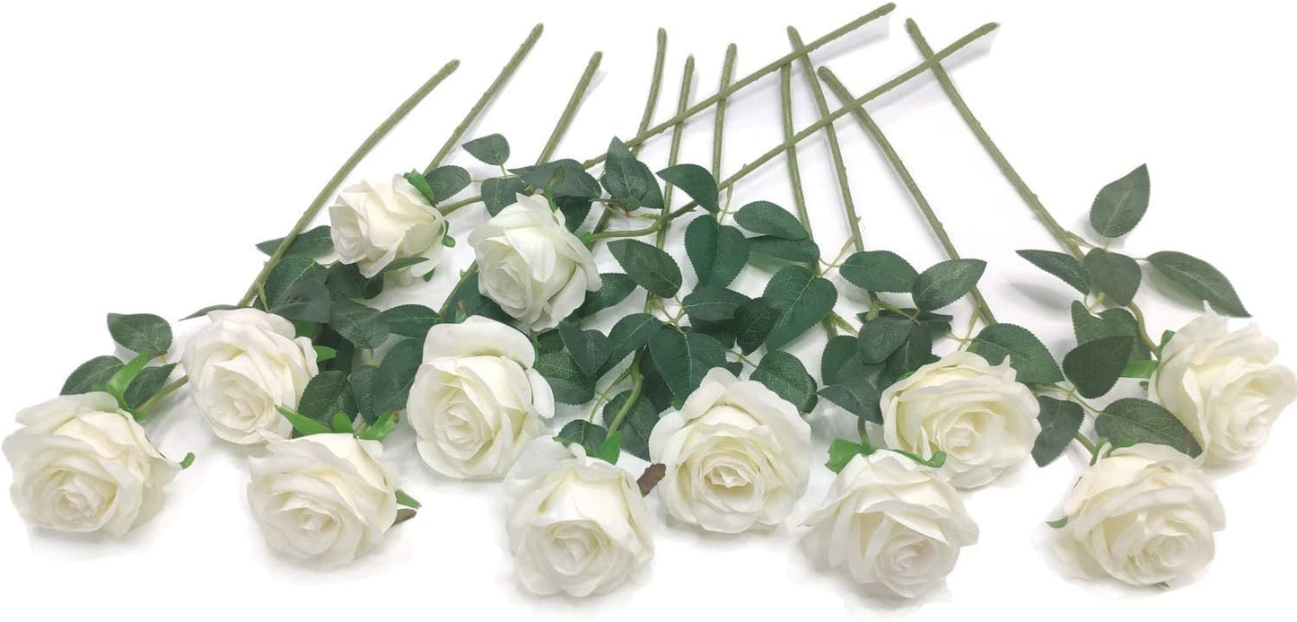 12 PCS Artificial Flowers Roses Silk Flowers Fake Long Stem Artificial Roses for Home Wedding Decorations (Yellow)