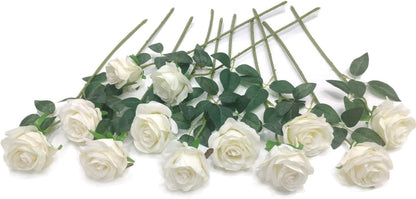 12 PCS Artificial Flowers Roses Silk Flowers Fake Long Stem Artificial Roses for Home Wedding Decorations (Yellow)