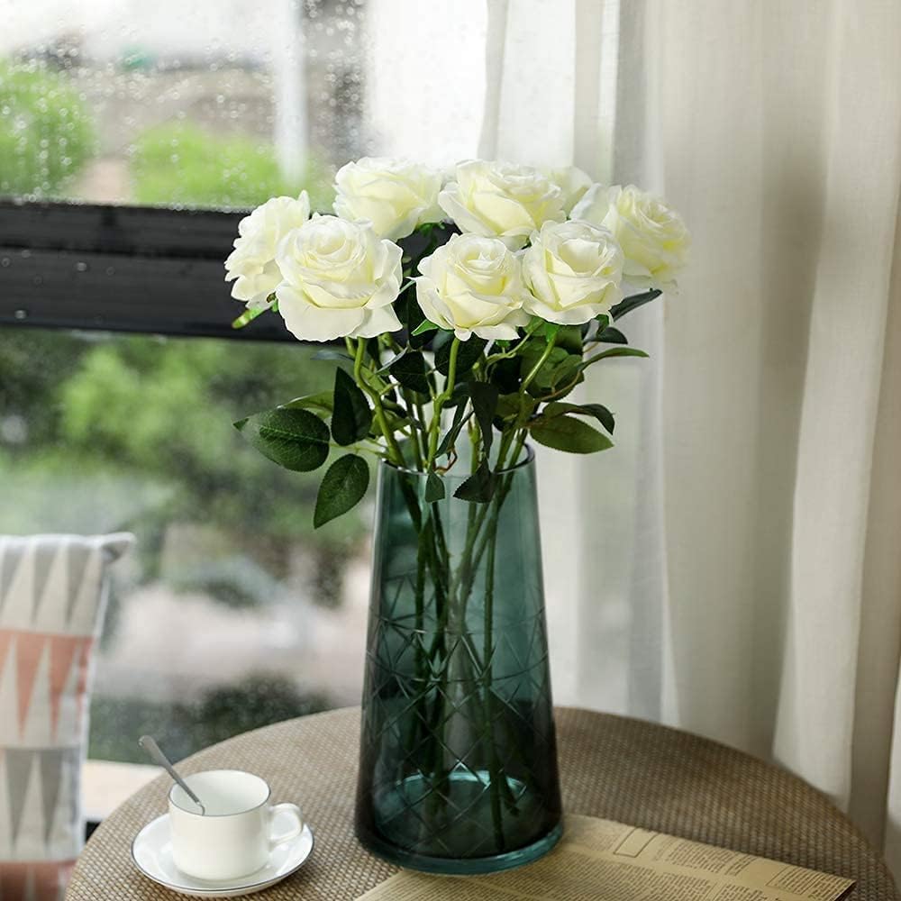 12 PCS Artificial Flowers Roses Silk Flowers Fake Long Stem Artificial Roses for Home Wedding Decorations (Yellow)