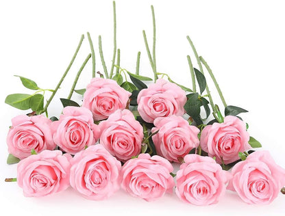 12 PCS Artificial Flowers Roses Silk Flowers Fake Long Stem Artificial Roses for Home Wedding Decorations (Yellow)