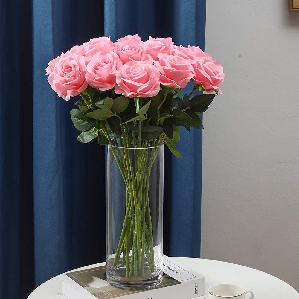 12 PCS Artificial Flowers Roses Silk Flowers Fake Long Stem Artificial Roses for Home Wedding Decorations (Yellow)