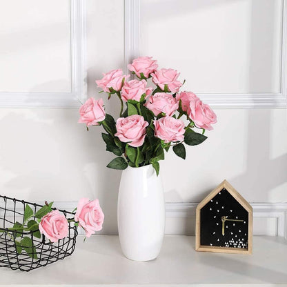 12 PCS Artificial Flowers Roses Silk Flowers Fake Long Stem Artificial Roses for Home Wedding Decorations (Yellow)