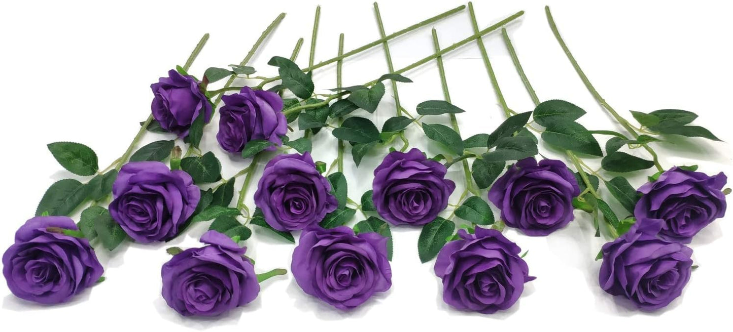 12 PCS Artificial Flowers Roses Silk Flowers Fake Long Stem Artificial Roses for Home Wedding Decorations (Yellow)