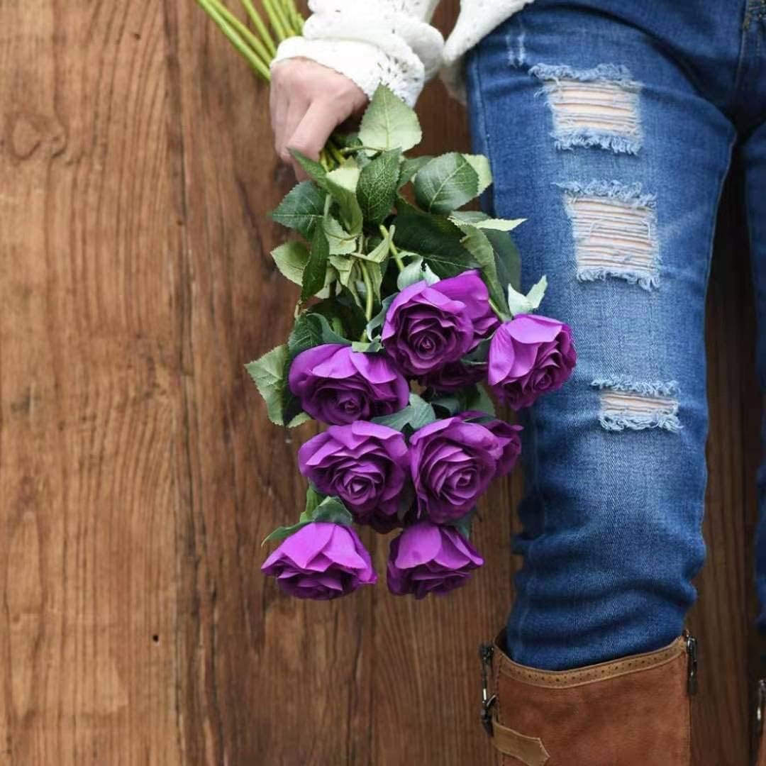 12 PCS Artificial Flowers Roses Silk Flowers Fake Long Stem Artificial Roses for Home Wedding Decorations (Yellow)