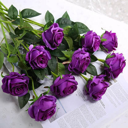 12 PCS Artificial Flowers Roses Silk Flowers Fake Long Stem Artificial Roses for Home Wedding Decorations (Yellow)
