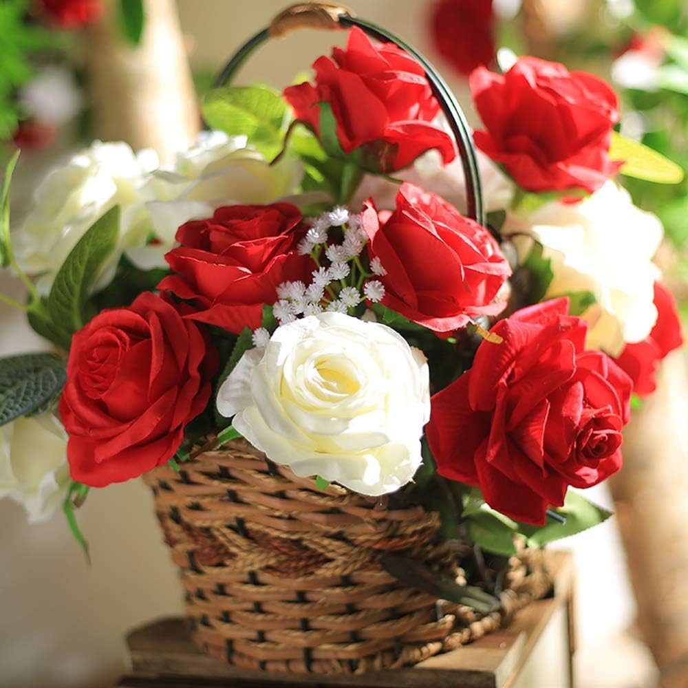 12 PCS Artificial Flowers Roses Silk Flowers Fake Long Stem Artificial Roses for Home Wedding Decorations (Yellow)