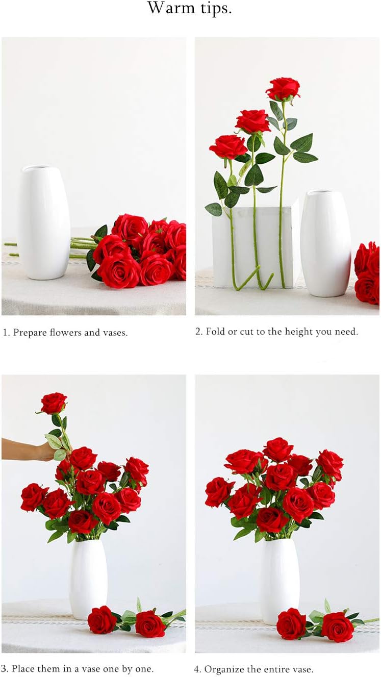 12 PCS Artificial Flowers Roses Silk Flowers Fake Long Stem Artificial Roses for Home Wedding Decorations (Yellow)