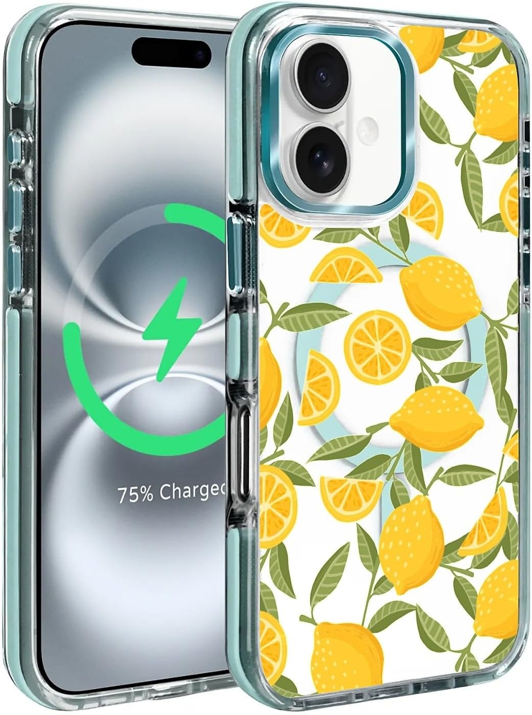 for iPhone 16 Clear Case, Lemon Yellow Pattern Compatible with Magsafe Soft Protective Case for Women Girl (Blue)