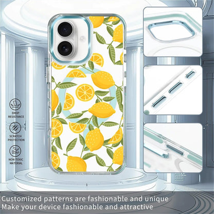 for iPhone 16 Clear Case, Lemon Yellow Pattern Compatible with Magsafe Soft Protective Case for Women Girl (Blue)