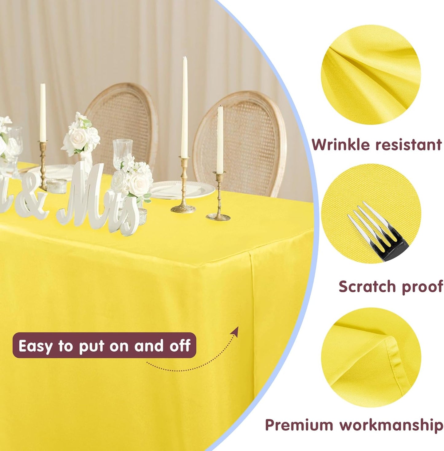 2 Pack Fitted Yellow Tableclothes - 48 x 24 Inch - Rectangle Tablecloths for 4 Foot Tables, Polyester Fabric Table Covers for Parties, Baby Shower, Wedding, Trade Show
