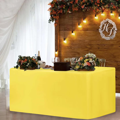 2 Pack Fitted Yellow Tableclothes - 48 x 24 Inch - Rectangle Tablecloths for 4 Foot Tables, Polyester Fabric Table Covers for Parties, Baby Shower, Wedding, Trade Show