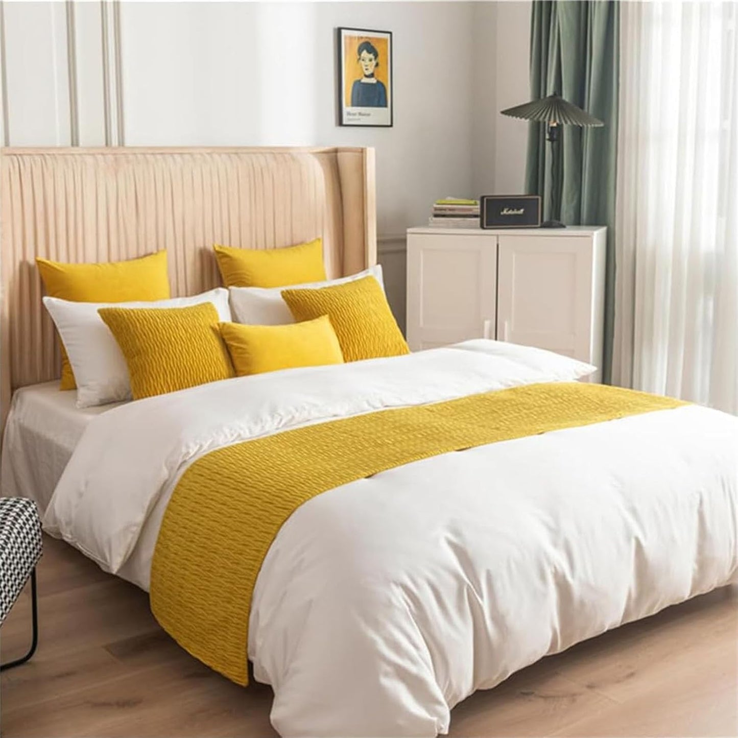 End of Bed Throw Runner,Bed Runners & Scarves Quilted, Bed Scarf and Matching Pillow Covers for Hotel(Yellow B,2 x Pillowcase 30x50cm)