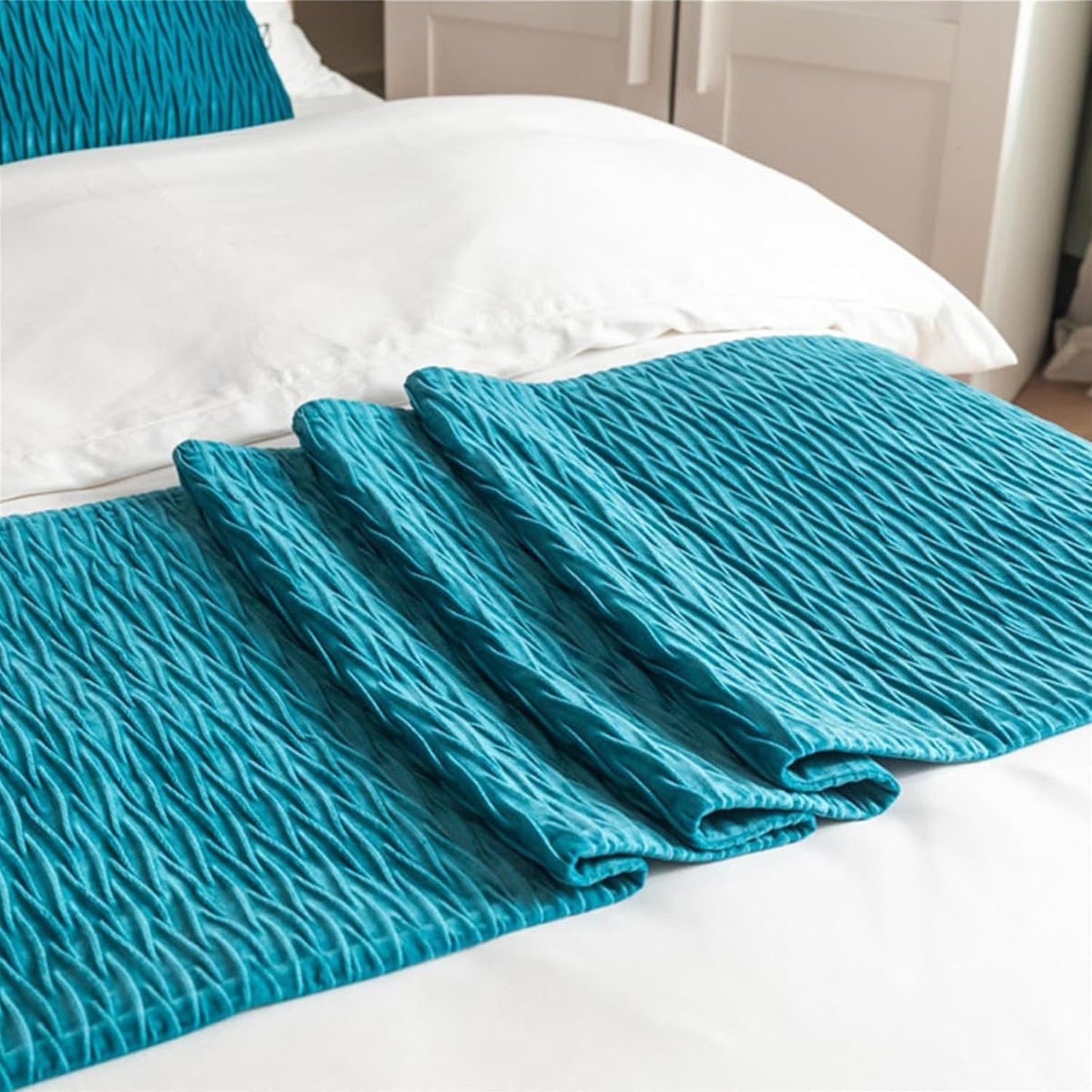End of Bed Throw Runner,Bed Runners & Scarves Quilted, Bed Scarf and Matching Pillow Covers for Hotel(Yellow B,2 x Pillowcase 30x50cm)