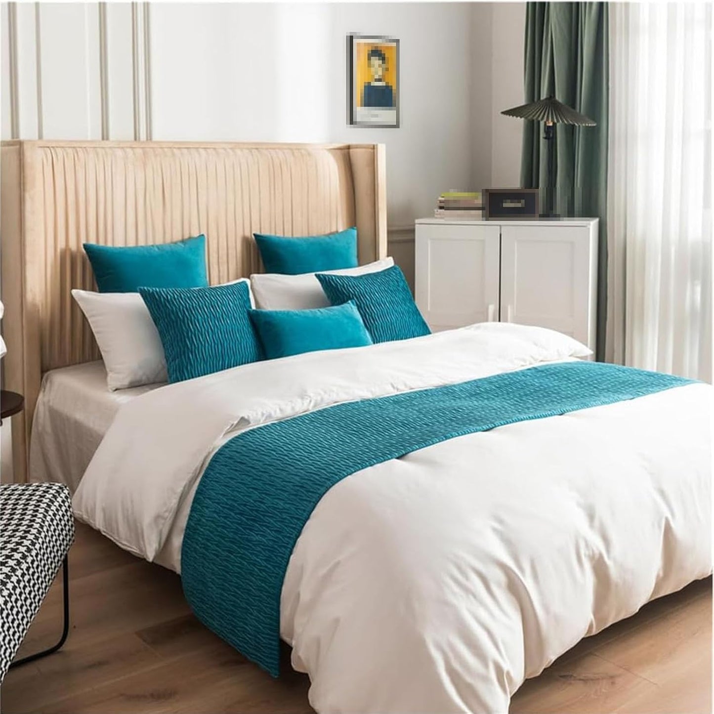 End of Bed Throw Runner,Bed Runners & Scarves Quilted, Bed Scarf and Matching Pillow Covers for Hotel(Yellow B,2 x Pillowcase 30x50cm)