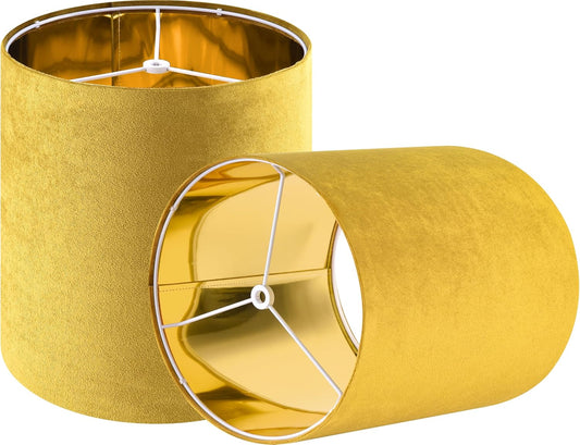 Tall Drum Natural Velvet Yellow Lamp Shades Set of 2- Lampshades for Table Lamps-10 * 10 * 10 inch (Spider) Small Drum Shade-Modern Lampshade-DIY Shade-Replacement,Easy Assembly-Handcraft-Rustic