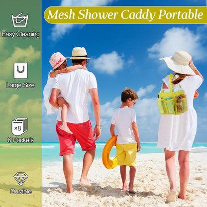 4 Packs Mesh Large Shower Caddy Portable with 8 Pockets and Handles Quick Dry Shower Bags Hanging Bath Bag Dorm Room College Essentials for Bathroom Gym Camp(Yellow)