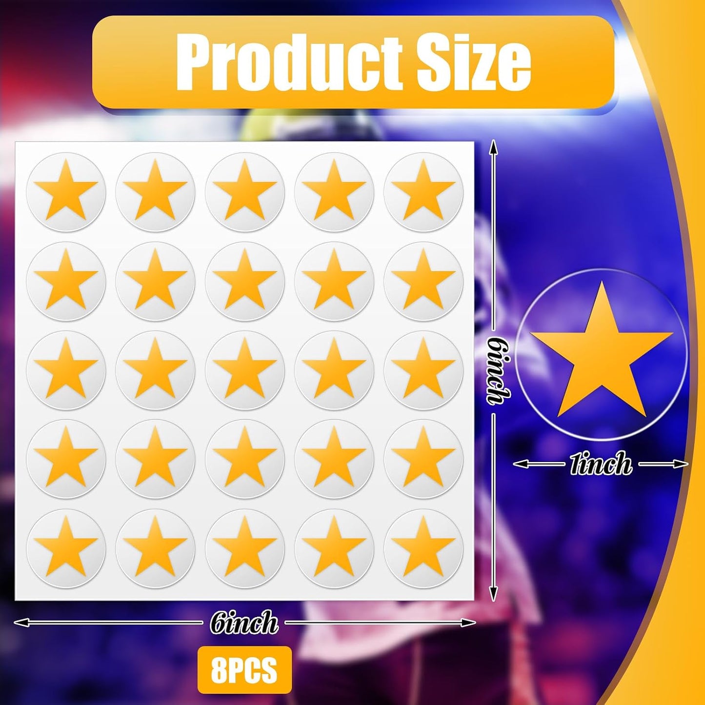 Helmet Stickers Football Baseball Helmet Decals 1-1/8 Inch Vinyl Sports Football Decals Self Adhesive Hockey Stickers for Hockey, Lacrosse, Batting(Clear Print Yellow, Star)