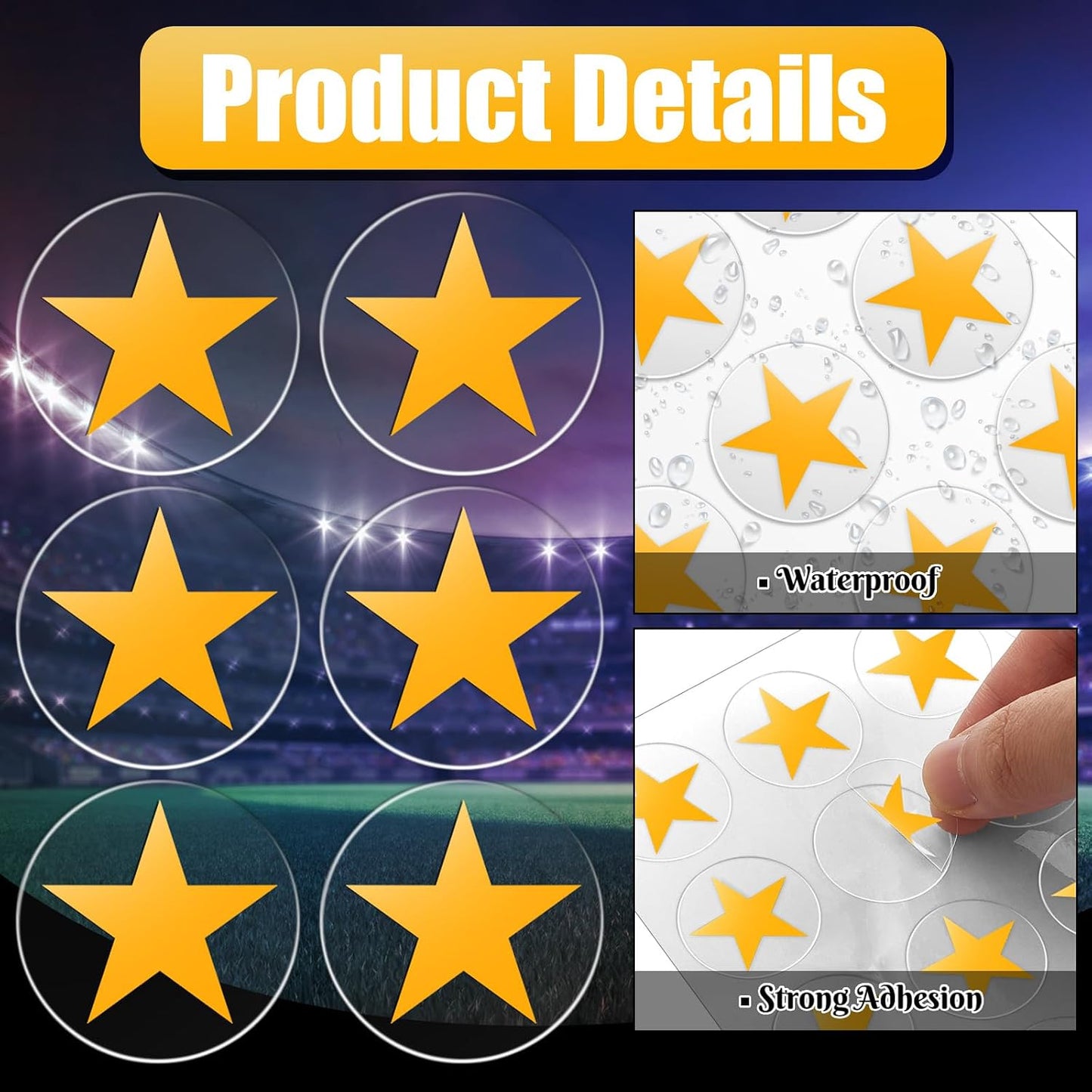 Helmet Stickers Football Baseball Helmet Decals 1-1/8 Inch Vinyl Sports Football Decals Self Adhesive Hockey Stickers for Hockey, Lacrosse, Batting(Clear Print Yellow, Star)