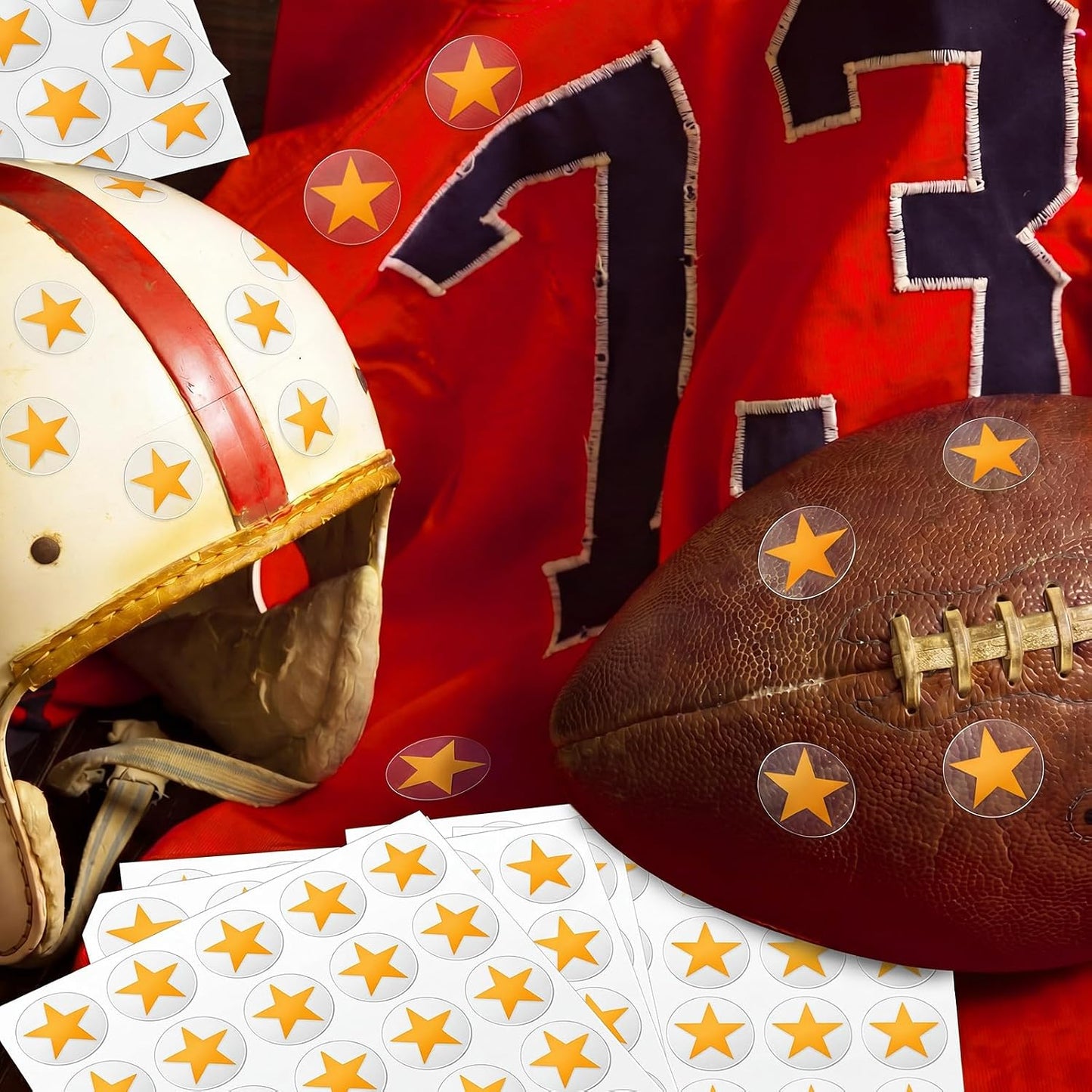 Helmet Stickers Football Baseball Helmet Decals 1-1/8 Inch Vinyl Sports Football Decals Self Adhesive Hockey Stickers for Hockey, Lacrosse, Batting(Clear Print Yellow, Star)