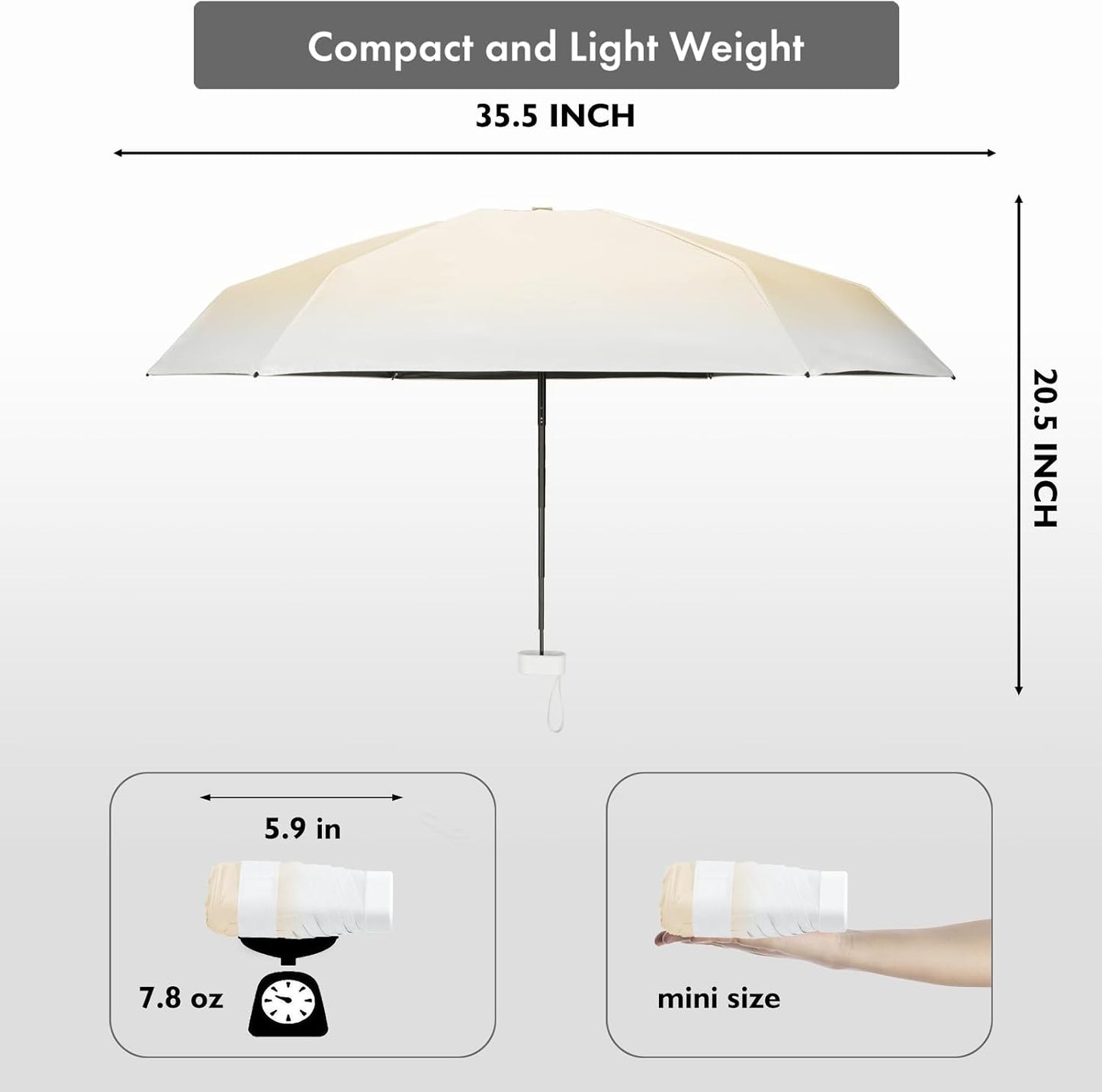 Mini Travel Umbrella Purse with Case Compact, Lightweight, UV Umbrella UPF 50+ Sun Protection, Windproof Portable Parasol for Women, Men & Kids