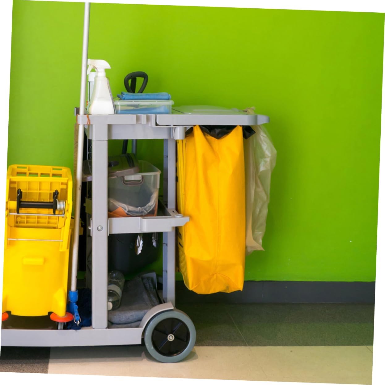 2pcs Heavy-duty Janitorial Cart Bags Versatile Canvas Cleaning Bags for Housekeeping Waste Collection and Tool Yellow for Commercial Use