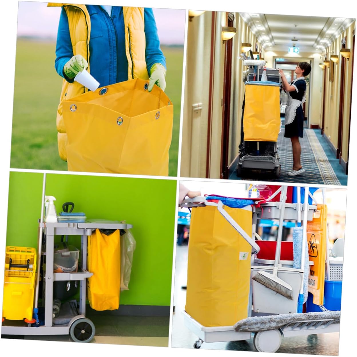 2pcs Heavy-duty Janitorial Cart Bags Versatile Canvas Cleaning Bags for Housekeeping Waste Collection and Tool Yellow for Commercial Use
