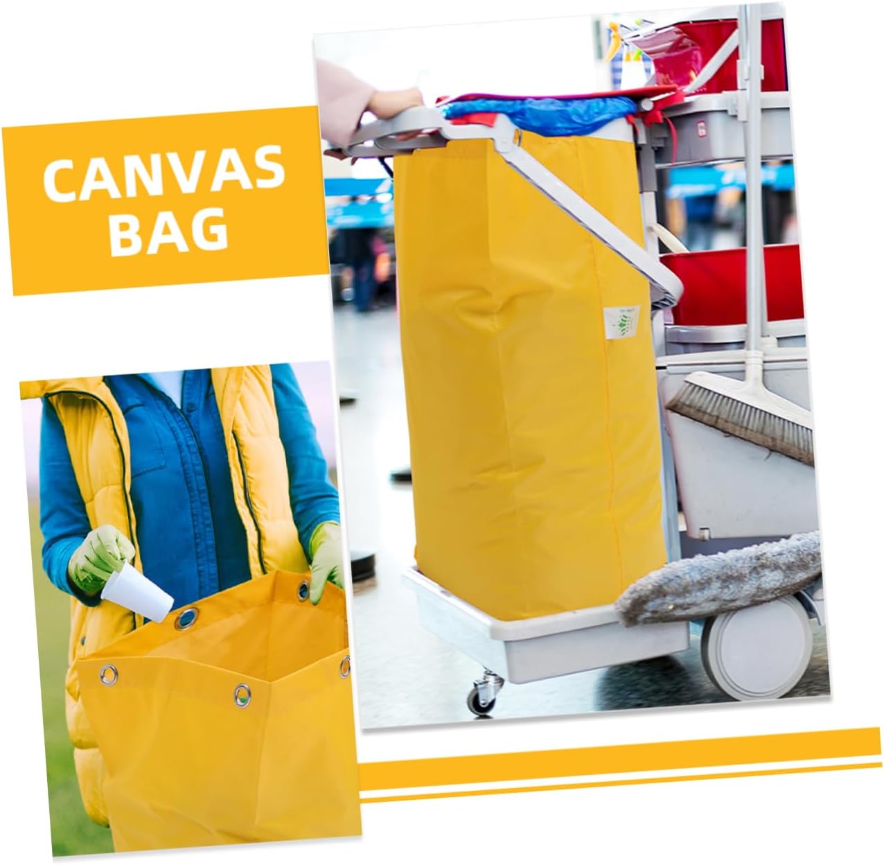 2pcs Heavy-duty Janitorial Cart Bags Versatile Canvas Cleaning Bags for Housekeeping Waste Collection and Tool Yellow for Commercial Use
