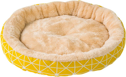 Warm Bed Pet Kitten House Bed Winter Sleeping Bed Dog Kennel Bedding Round Cushion Small Animal Warm House,Cat and Dog Bed, Soft Dog Cat Bed Mat Flower Pillow, Pet Bed Cute Soft Comfortable,S,Yellow