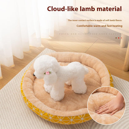 Warm Bed Pet Kitten House Bed Winter Sleeping Bed Dog Kennel Bedding Round Cushion Small Animal Warm House,Cat and Dog Bed, Soft Dog Cat Bed Mat Flower Pillow, Pet Bed Cute Soft Comfortable,S,Yellow
