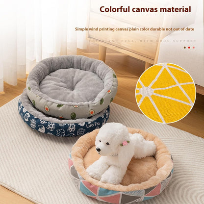Warm Bed Pet Kitten House Bed Winter Sleeping Bed Dog Kennel Bedding Round Cushion Small Animal Warm House,Cat and Dog Bed, Soft Dog Cat Bed Mat Flower Pillow, Pet Bed Cute Soft Comfortable,S,Yellow