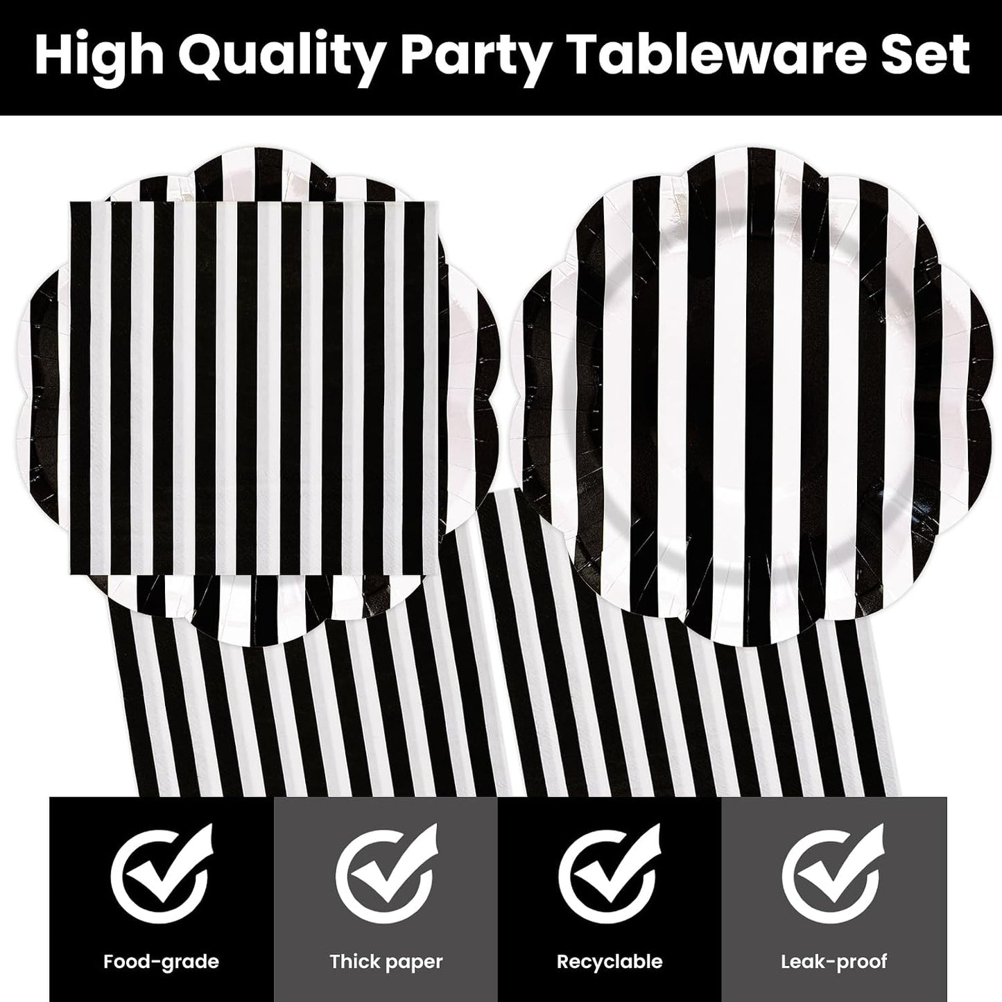 50PCS Yellow Striped Paper Plates and Napkins Party Supplies, Yellow and White Scalloped Party Plates and Napkins Tableware Set for Birthday Bridal & Baby Shower Wedding Party Decoration