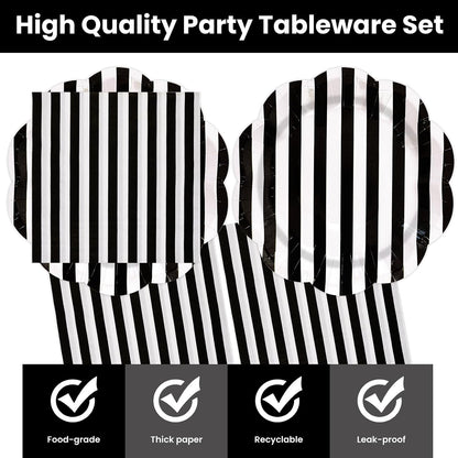 50PCS Yellow Striped Paper Plates and Napkins Party Supplies, Yellow and White Scalloped Party Plates and Napkins Tableware Set for Birthday Bridal & Baby Shower Wedding Party Decoration
