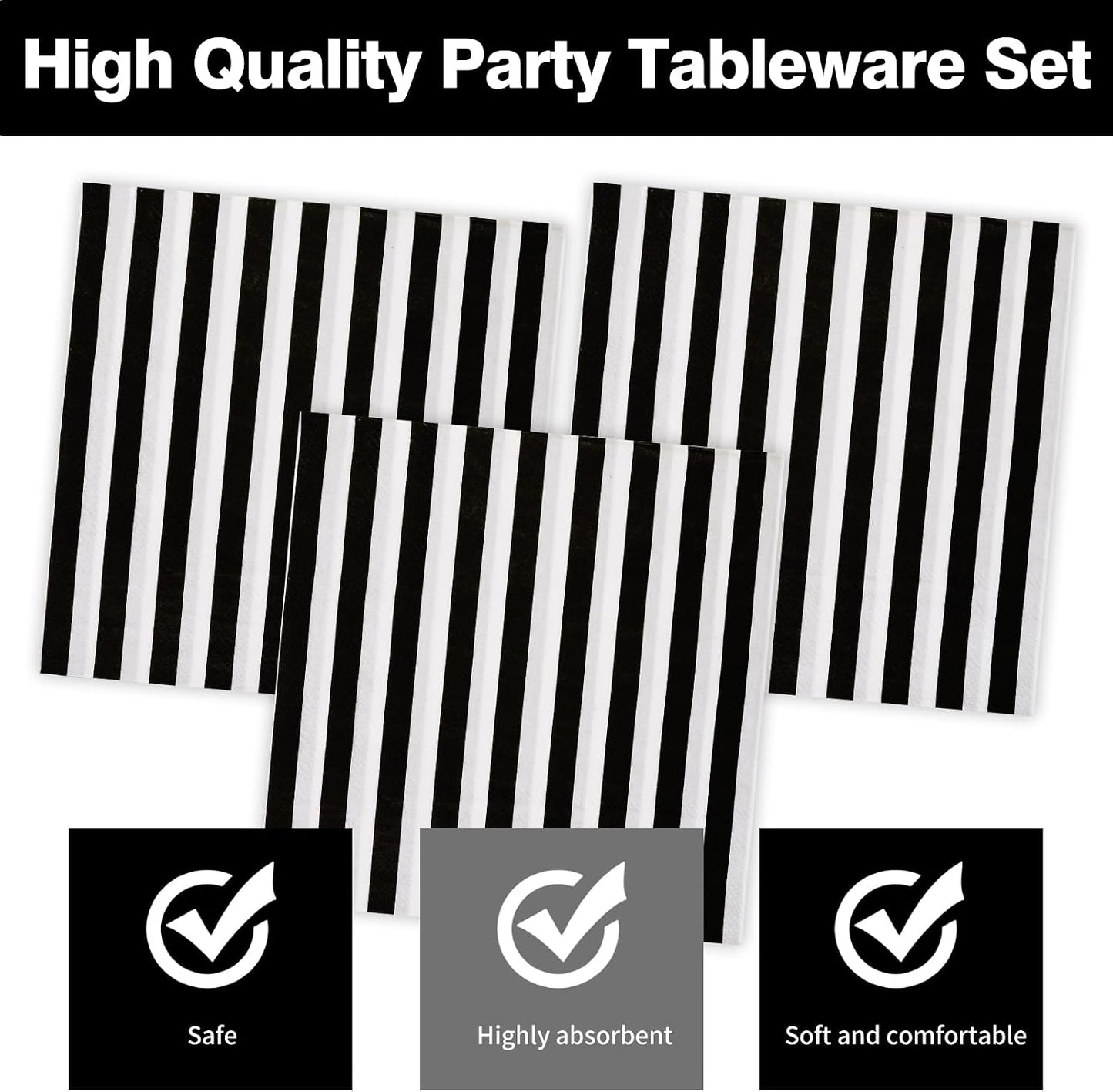 50PCS Yellow Striped Paper Plates and Napkins Party Supplies, Yellow and White Scalloped Party Plates and Napkins Tableware Set for Birthday Bridal & Baby Shower Wedding Party Decoration