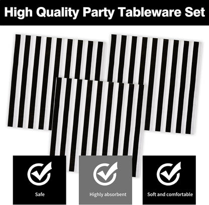 50PCS Yellow Striped Paper Plates and Napkins Party Supplies, Yellow and White Scalloped Party Plates and Napkins Tableware Set for Birthday Bridal & Baby Shower Wedding Party Decoration