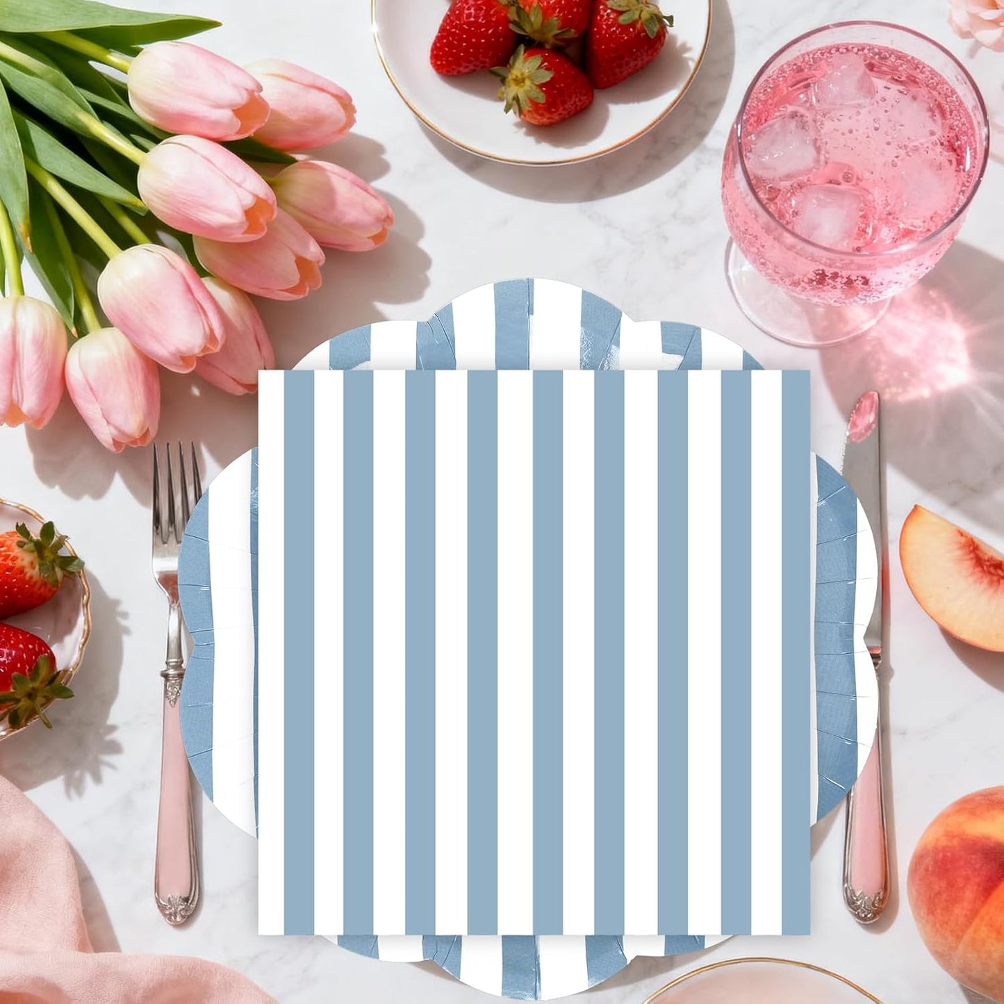 50PCS Yellow Striped Paper Plates and Napkins Party Supplies, Yellow and White Scalloped Party Plates and Napkins Tableware Set for Birthday Bridal & Baby Shower Wedding Party Decoration