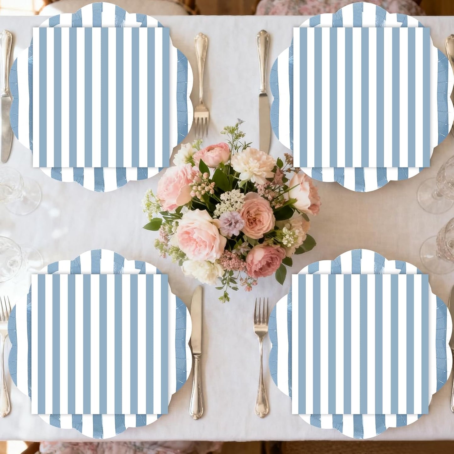 50PCS Yellow Striped Paper Plates and Napkins Party Supplies, Yellow and White Scalloped Party Plates and Napkins Tableware Set for Birthday Bridal & Baby Shower Wedding Party Decoration