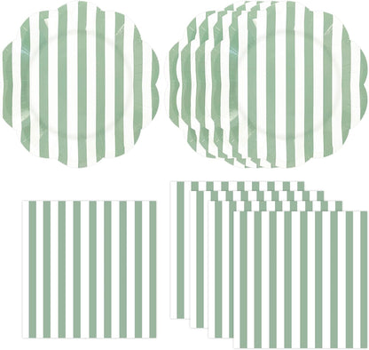 50PCS Yellow Striped Paper Plates and Napkins Party Supplies, Yellow and White Scalloped Party Plates and Napkins Tableware Set for Birthday Bridal & Baby Shower Wedding Party Decoration