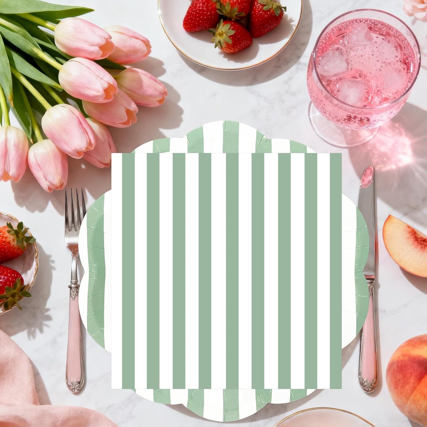 50PCS Yellow Striped Paper Plates and Napkins Party Supplies, Yellow and White Scalloped Party Plates and Napkins Tableware Set for Birthday Bridal & Baby Shower Wedding Party Decoration