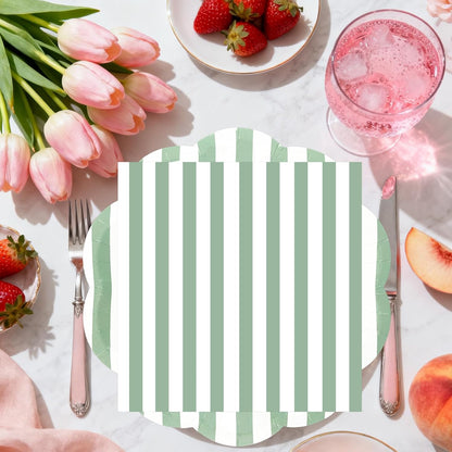 50PCS Yellow Striped Paper Plates and Napkins Party Supplies, Yellow and White Scalloped Party Plates and Napkins Tableware Set for Birthday Bridal & Baby Shower Wedding Party Decoration
