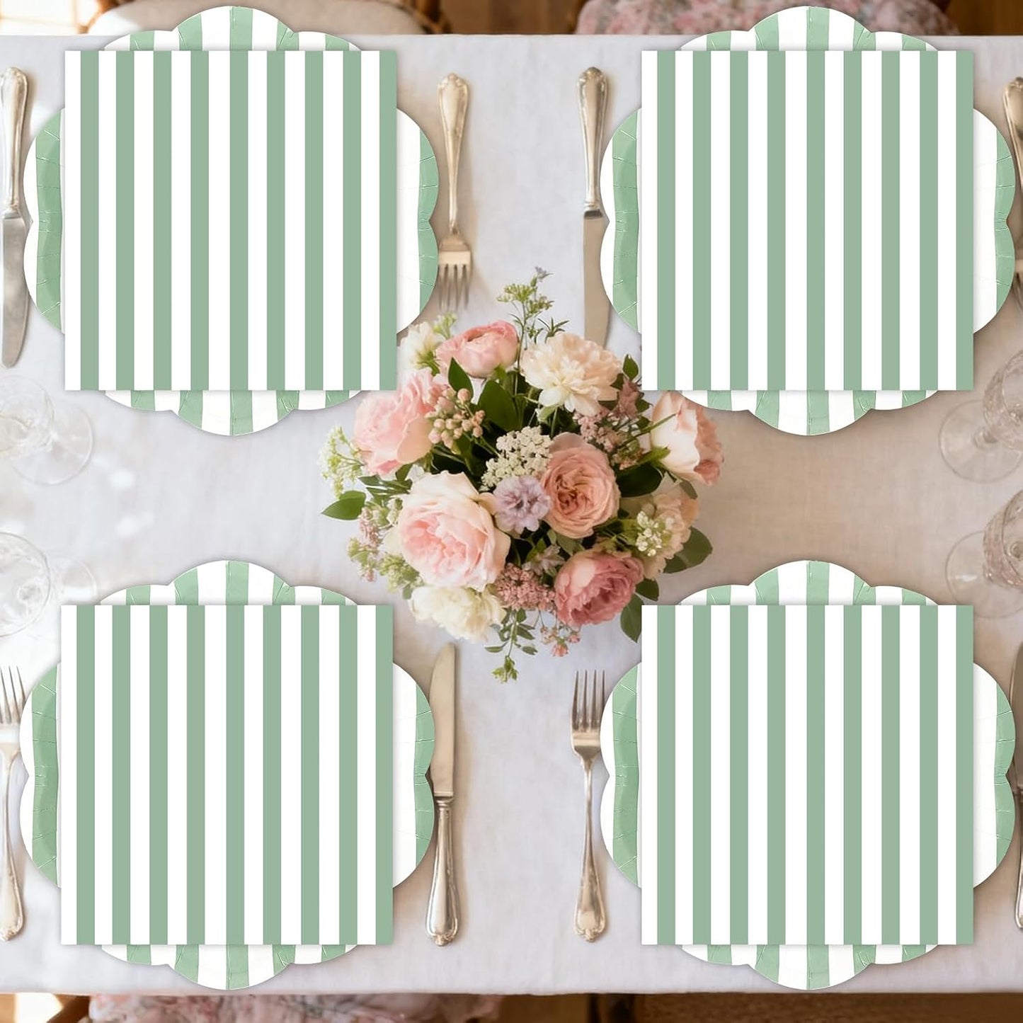 50PCS Yellow Striped Paper Plates and Napkins Party Supplies, Yellow and White Scalloped Party Plates and Napkins Tableware Set for Birthday Bridal & Baby Shower Wedding Party Decoration