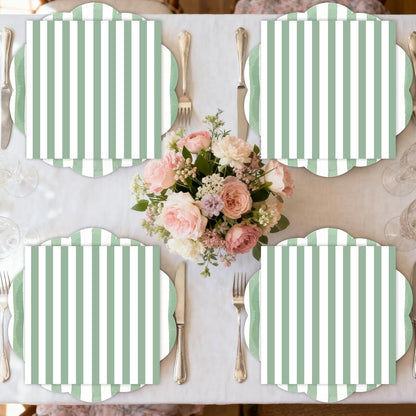 50PCS Yellow Striped Paper Plates and Napkins Party Supplies, Yellow and White Scalloped Party Plates and Napkins Tableware Set for Birthday Bridal & Baby Shower Wedding Party Decoration
