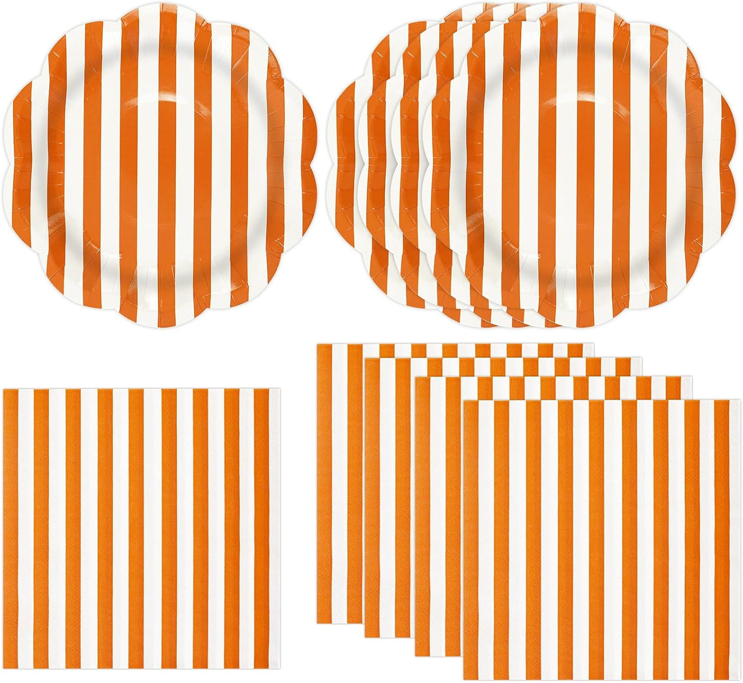 50PCS Yellow Striped Paper Plates and Napkins Party Supplies, Yellow and White Scalloped Party Plates and Napkins Tableware Set for Birthday Bridal & Baby Shower Wedding Party Decoration