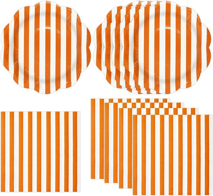 50PCS Yellow Striped Paper Plates and Napkins Party Supplies, Yellow and White Scalloped Party Plates and Napkins Tableware Set for Birthday Bridal & Baby Shower Wedding Party Decoration