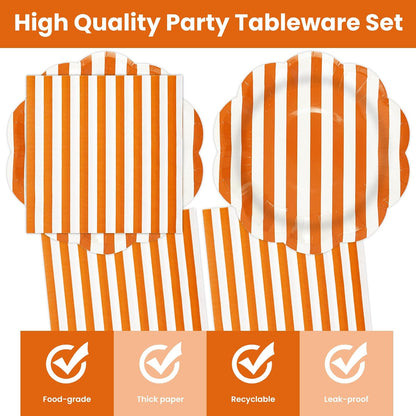 50PCS Yellow Striped Paper Plates and Napkins Party Supplies, Yellow and White Scalloped Party Plates and Napkins Tableware Set for Birthday Bridal & Baby Shower Wedding Party Decoration