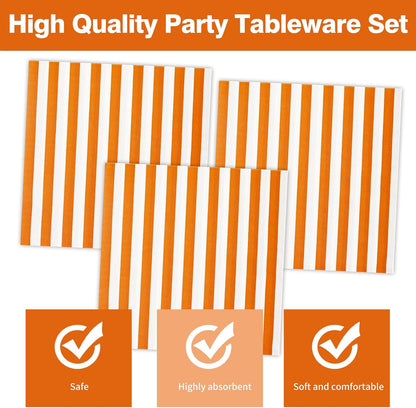 50PCS Yellow Striped Paper Plates and Napkins Party Supplies, Yellow and White Scalloped Party Plates and Napkins Tableware Set for Birthday Bridal & Baby Shower Wedding Party Decoration