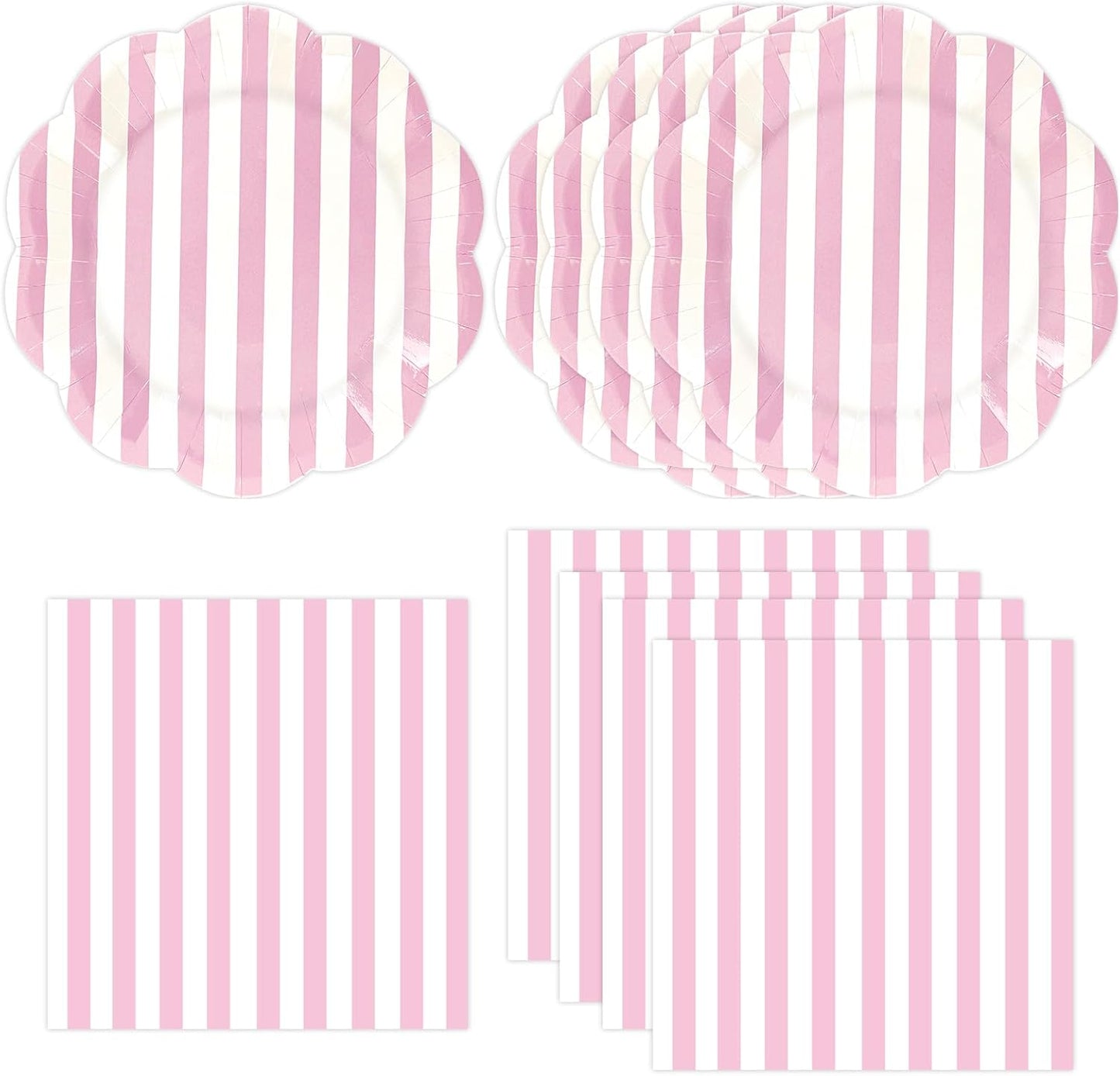 50PCS Yellow Striped Paper Plates and Napkins Party Supplies, Yellow and White Scalloped Party Plates and Napkins Tableware Set for Birthday Bridal & Baby Shower Wedding Party Decoration