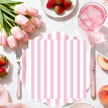 50PCS Yellow Striped Paper Plates and Napkins Party Supplies, Yellow and White Scalloped Party Plates and Napkins Tableware Set for Birthday Bridal & Baby Shower Wedding Party Decoration