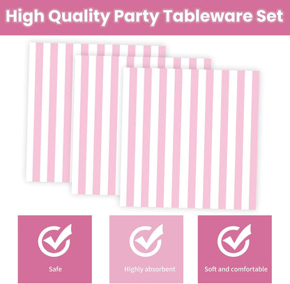 50PCS Yellow Striped Paper Plates and Napkins Party Supplies, Yellow and White Scalloped Party Plates and Napkins Tableware Set for Birthday Bridal & Baby Shower Wedding Party Decoration